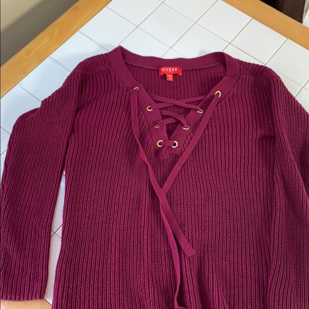 Deep V lace up sweater